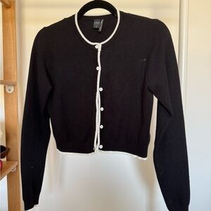 Simons Black Contrast-Trim Crop Cardigan
